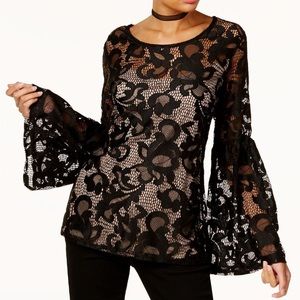 Macy’s I.N.C. Black Lace Blouse with Bell Sleeves